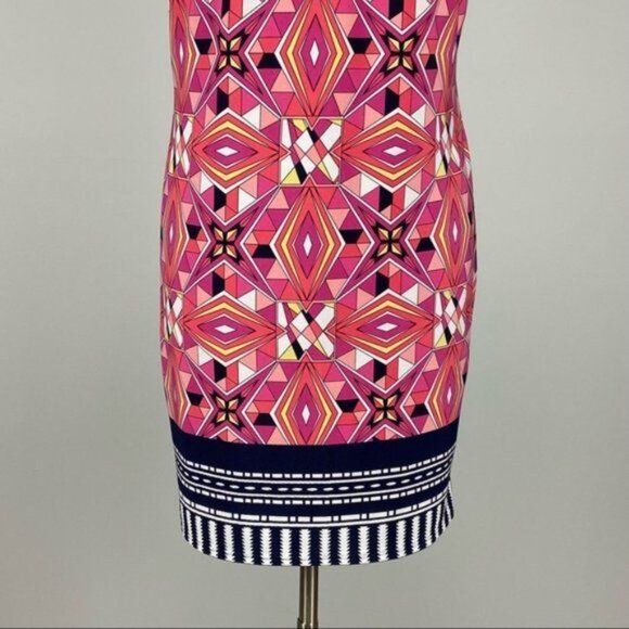 Laundry Shelli Segal Womens Geometric Cap Sleeve Shift Dress Pink size Small - Picture 8 of 12